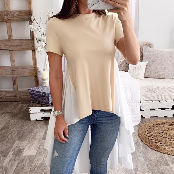 🆕Long Tail Peach Cream Short Sleeve Tee - Picture 2 of 7